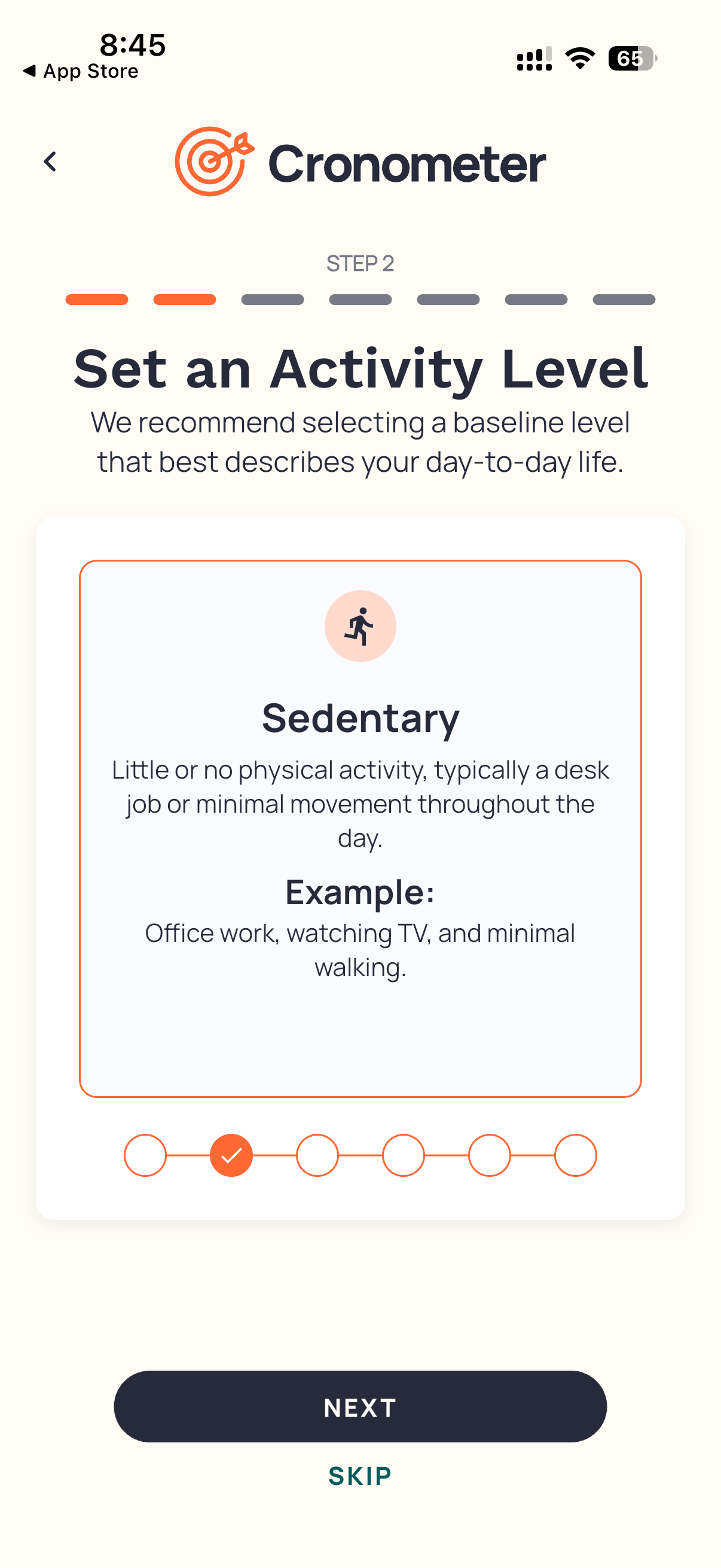 Activity-level onboarding — Help screenshot