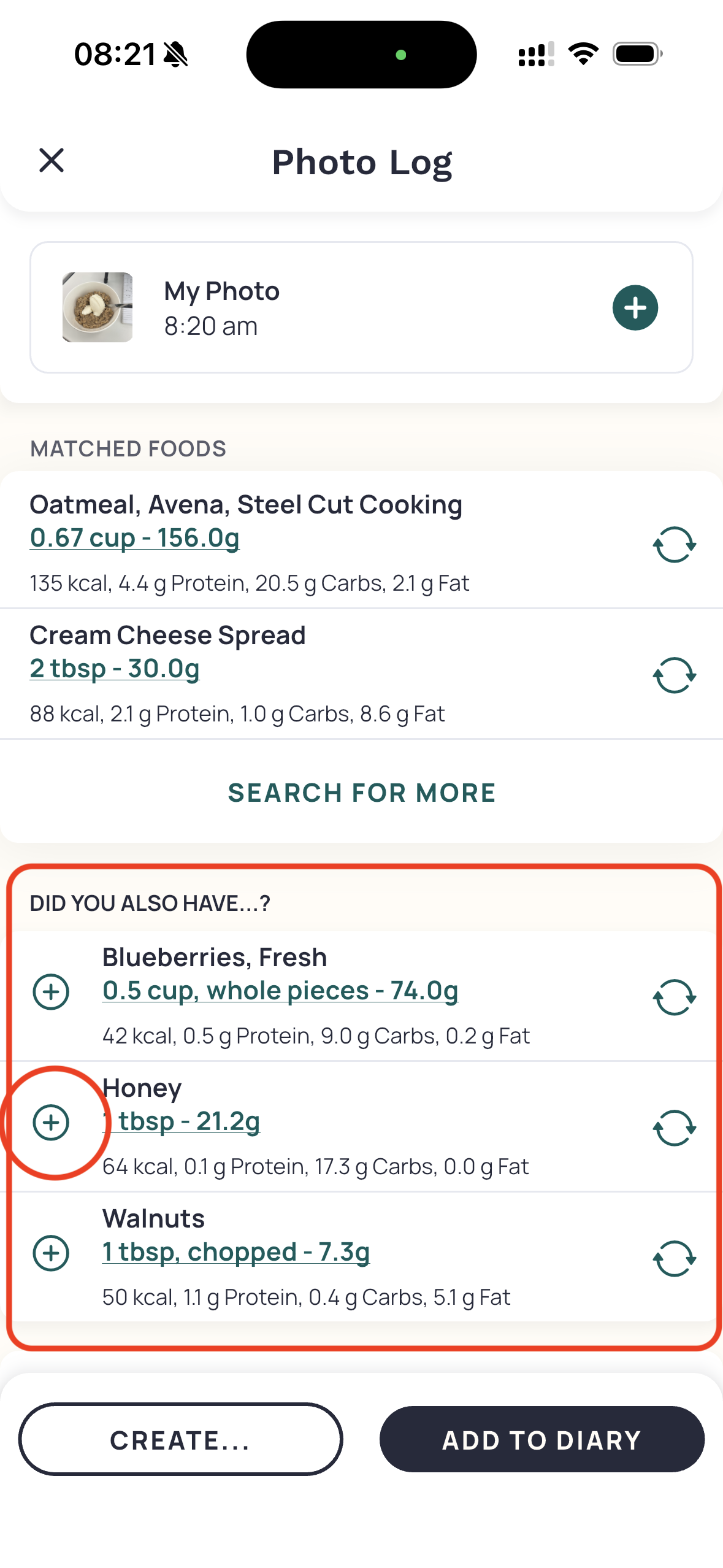 Photo review and extra ingredients — Help screenshot